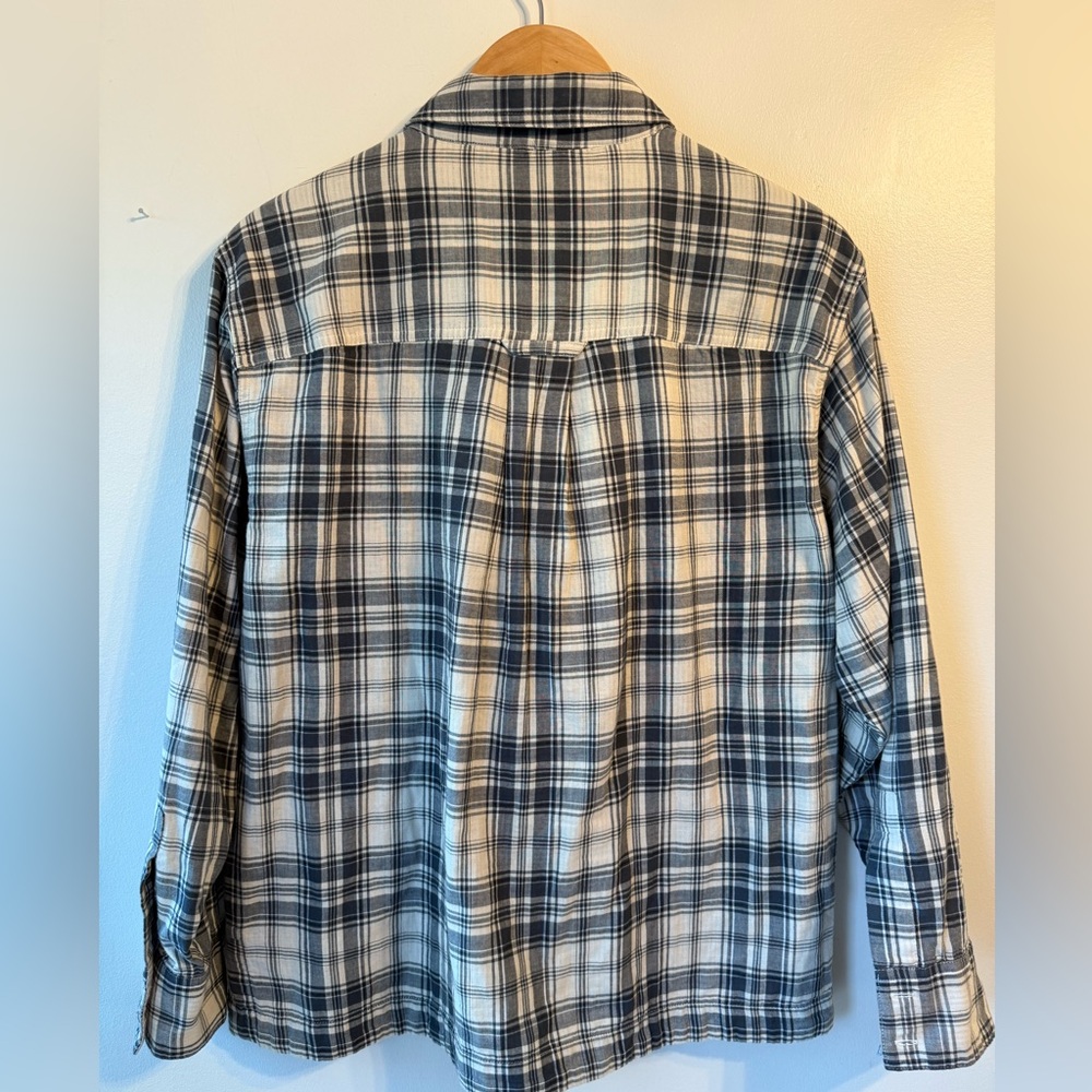 Rowan Women's Blue and White Plaid Button Down Shirt - Dallas Oversized - Picture 6 of 11